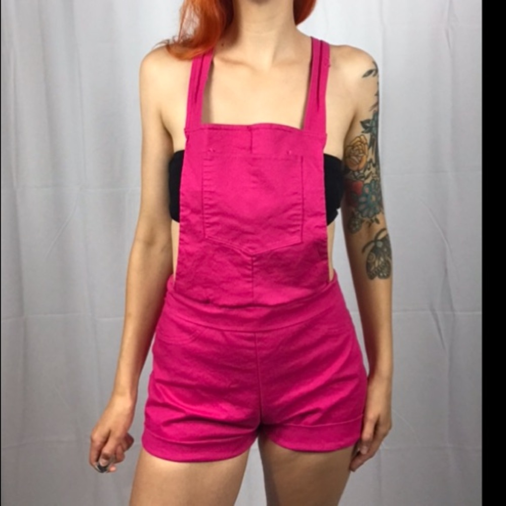 Pink Slip-on Overalls Shorts Small